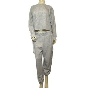 Express Womens Heather Gray 2 Piece Lounge Set Crop Sweatshirt Cargo Joggers L